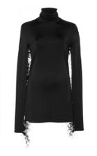 Proenza Schouler Feather-trimmed Satin Turtleneck Top