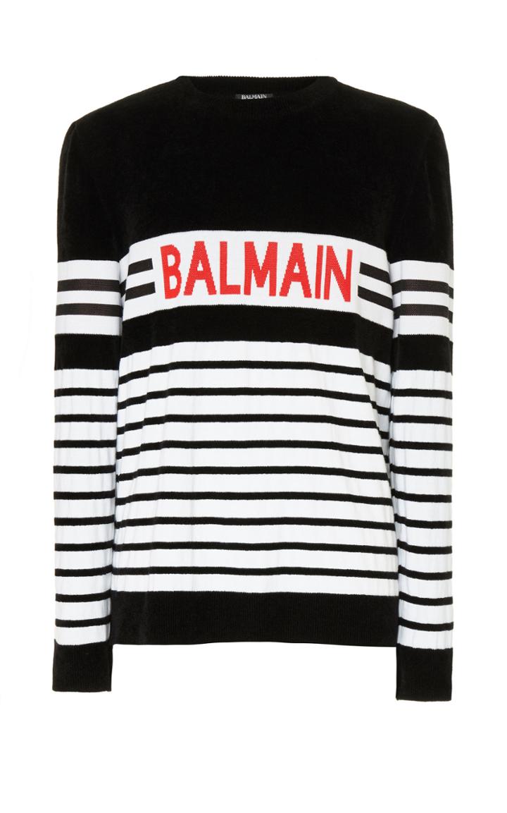 Balmain Striped Logo-intarsia Cotton Sweater