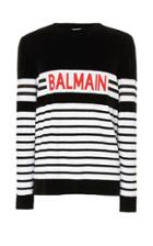 Balmain Striped Logo-intarsia Cotton Sweater