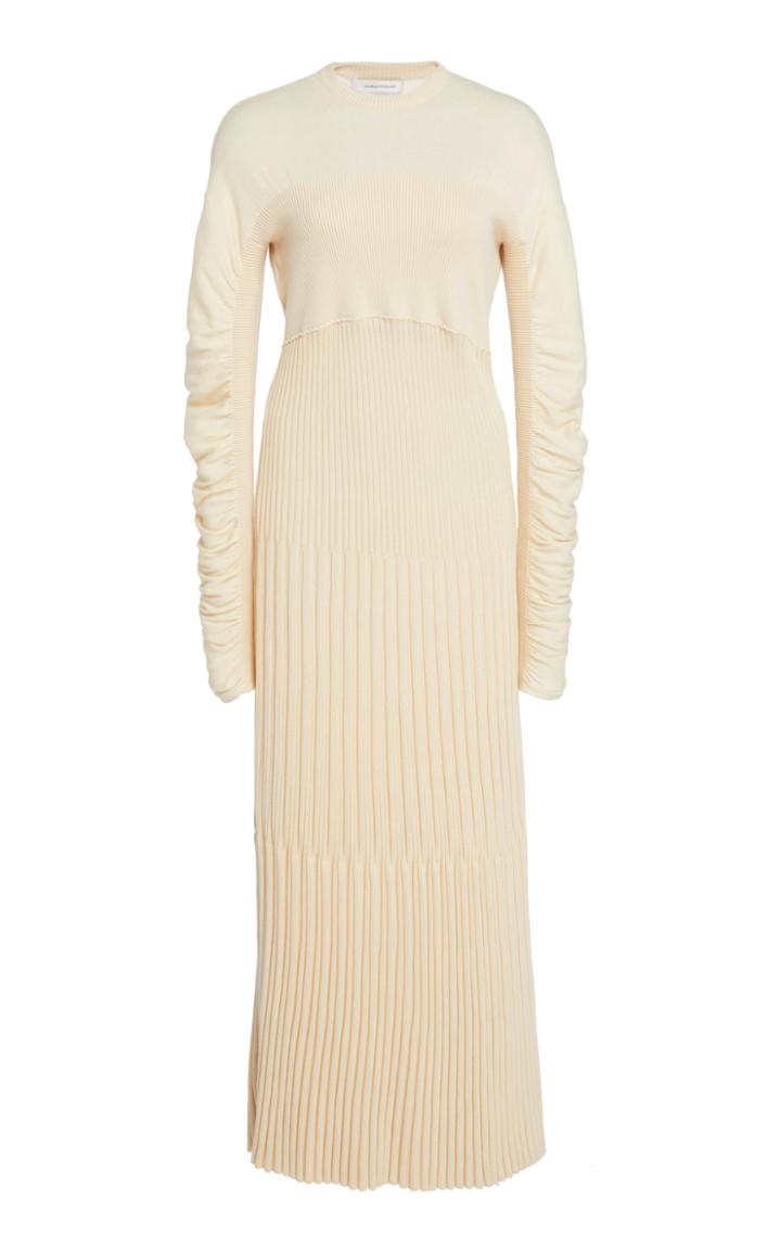 Cdric Charlier Pleated Cotton And Cashmere-blend Maxi Dress