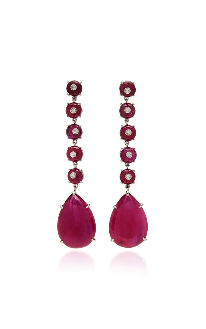 Nina Runsdorf M'o Exclusive: One-of-a-kind Ruby Bead And Cabochon Drop Earrings