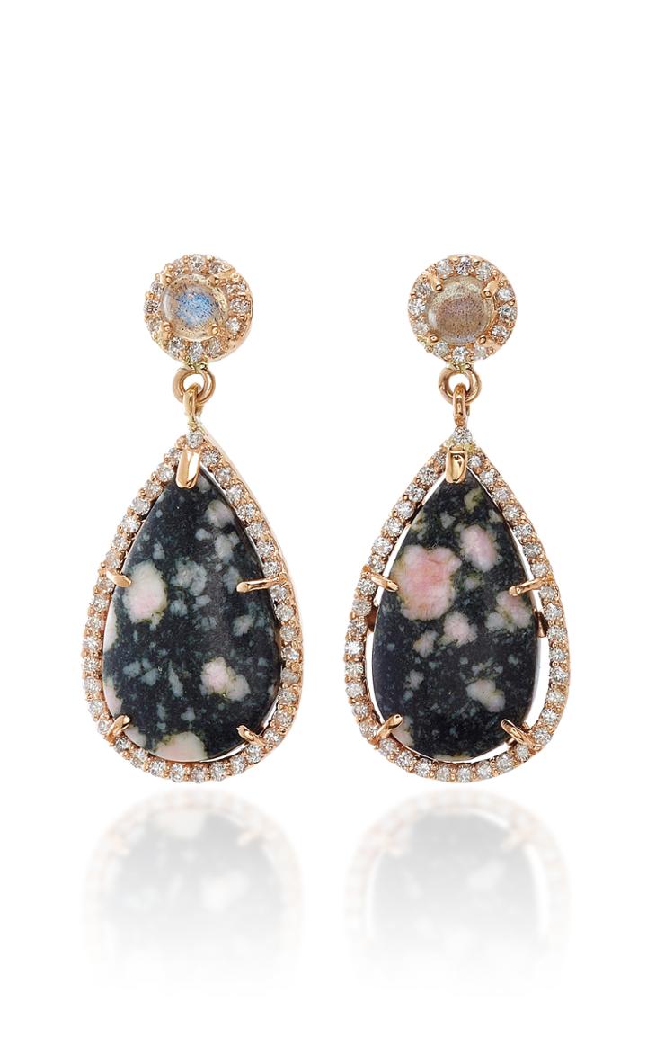 Eden Presley One-of-a-kind Dalmatian Agate Labradorite Diamond Earrings