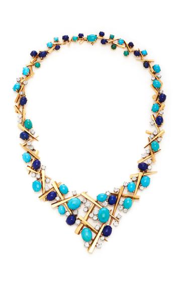 Vintage Marianne Ostier Turquoise And Lapis Bib Necklace