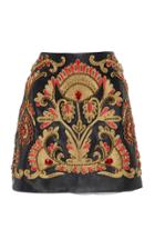 Oscar De La Renta Embroidered Leather Mini Skirt