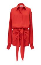 The Attico Tie-front Satin Mini Shirt Dress