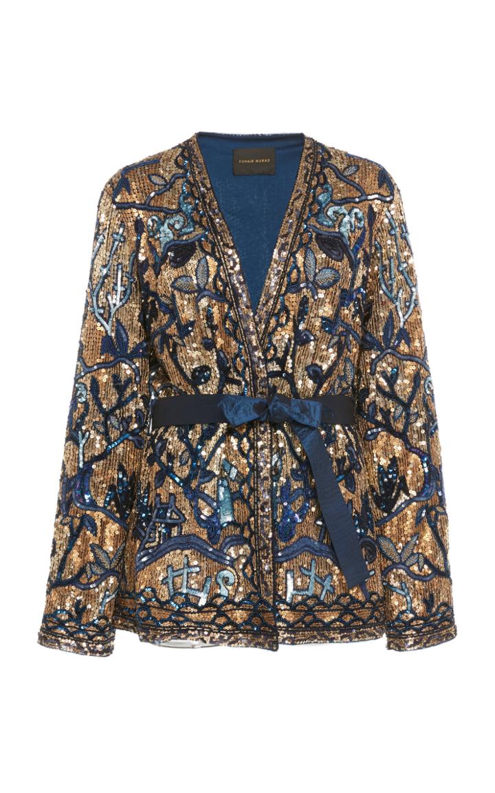Zuhair Murad Sequin Embroidered Satin Jacket