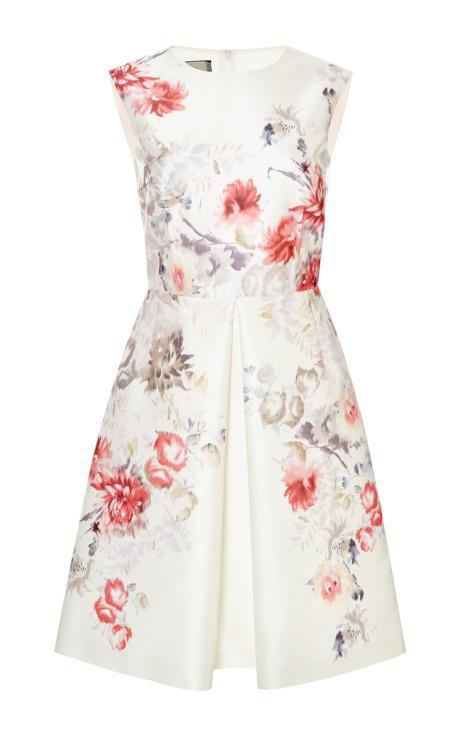 Giambattista Valli Pleated Floral-print Satin-twill Dress White/multi