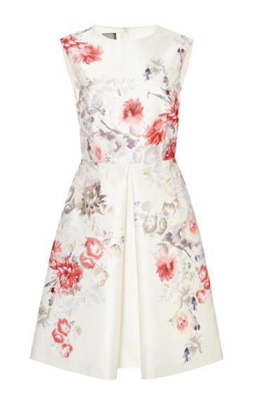 Giambattista Valli Pleated Floral-print Satin-twill Dress White/multi