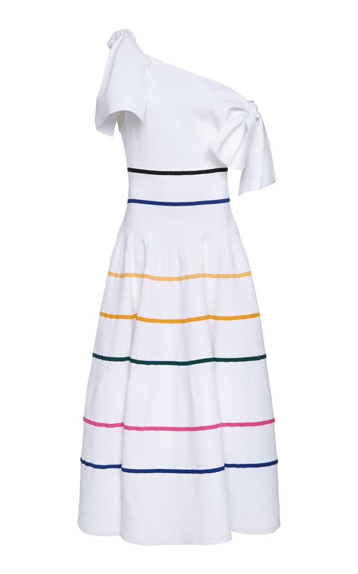 Carolina Herrera Off-the-shoulder Striped Wool-poplin Midi Dress