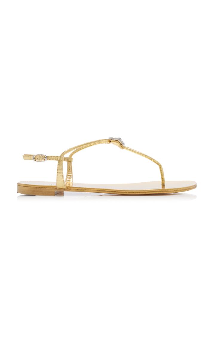 Giuseppe Zanotti Brooch-embellished Leather T-strap Sandals