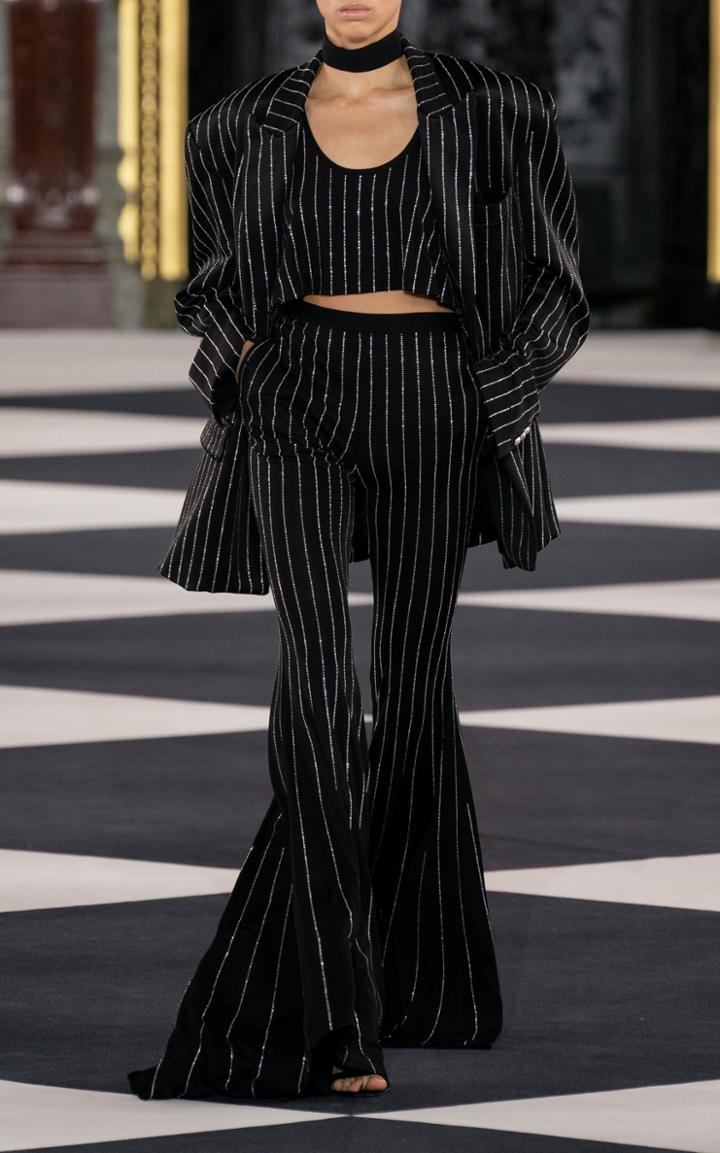 Moda Operandi Balmain Crystal-striped Jersey Flared Pants Size: 36