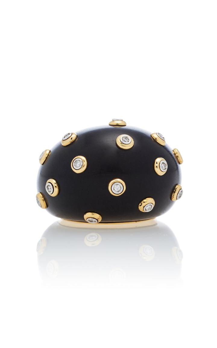 Antonia Miletto 18k Yellow Gold And Barrel Macassar Wood Diamonds Ring