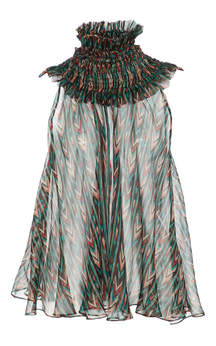 Caroline Constas Lurex Smocked Neck Blouse
