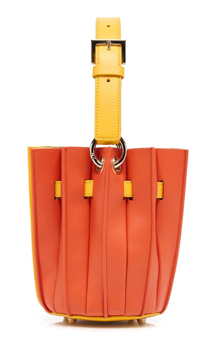 Sara Battaglia Plisse Mini Leather Bucket Bag