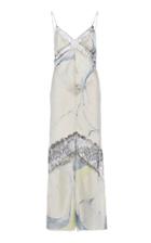 Marina Moscone Lace Embroidered Marbled Satin Midi Dress