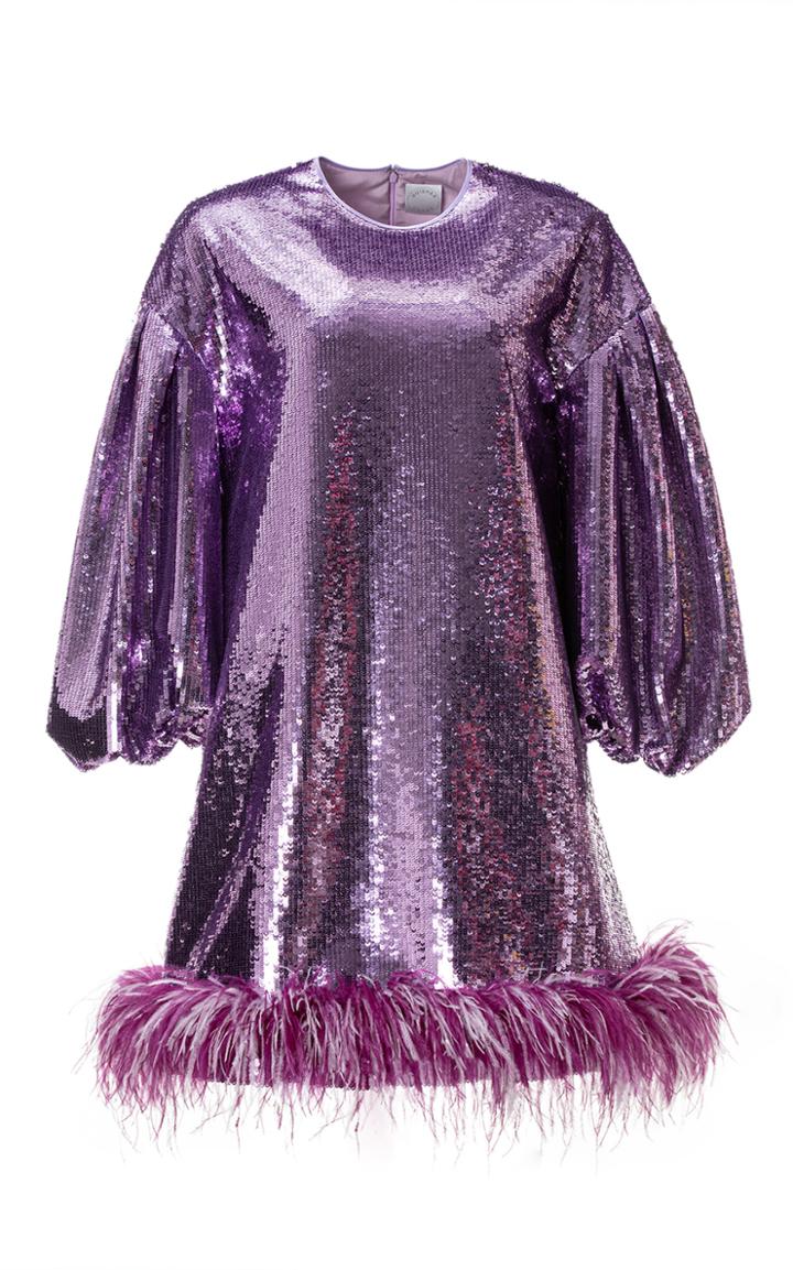 Moda Operandi Huishan Zhang Poppy Feather-trimmed Sequined Mini Dress