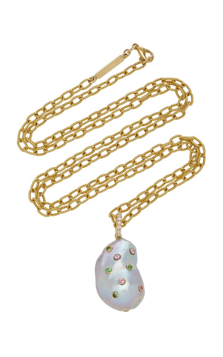 Moda Operandi Samira 13 18k Yellow Gold Rainbow Bezel Pearl Necklace