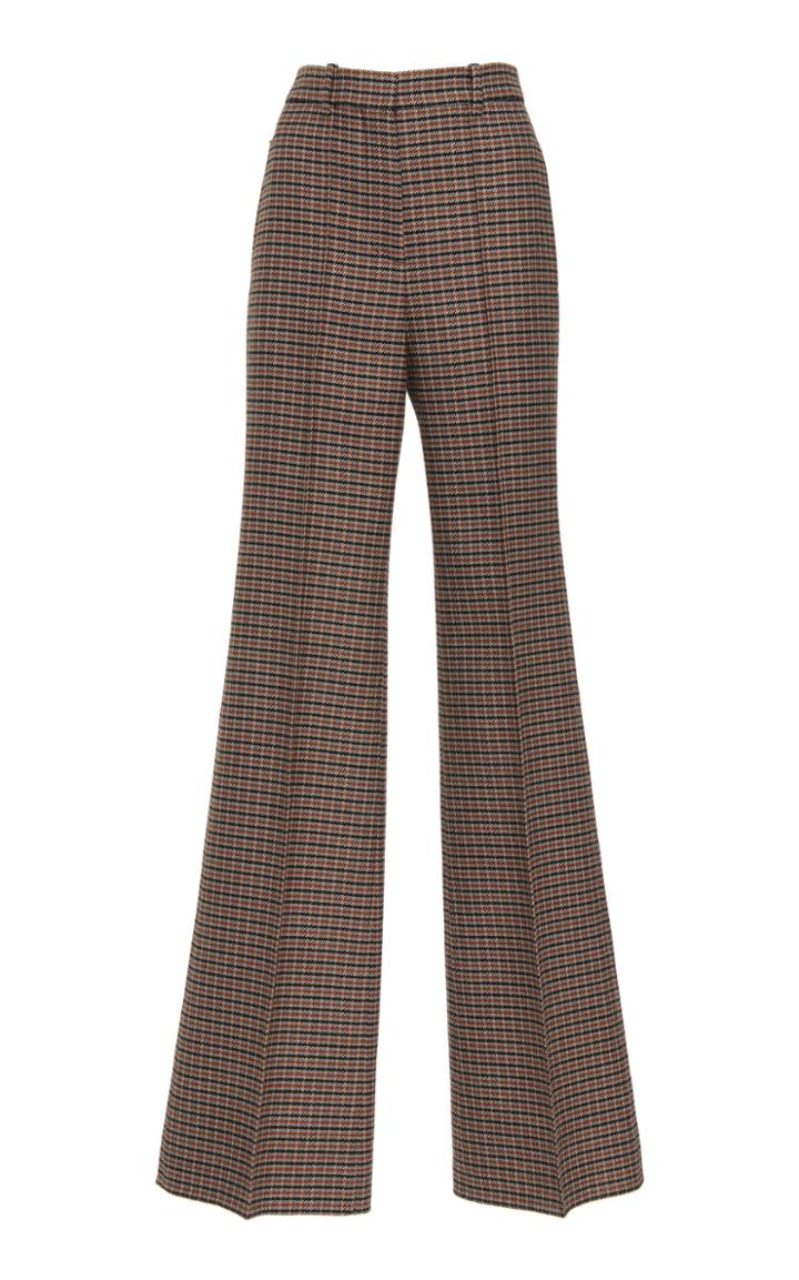 Victoria Beckham Plaid Tweed High-waisted Wool Wide-leg Pants