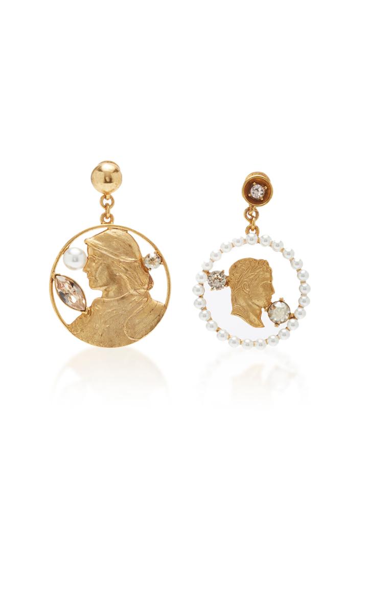 Oscar De La Renta Mismatch Coin Pearl Earrings