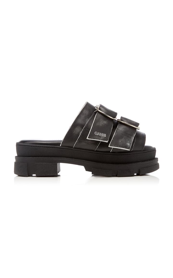 Ganni Buckled Leather Platform Sandals