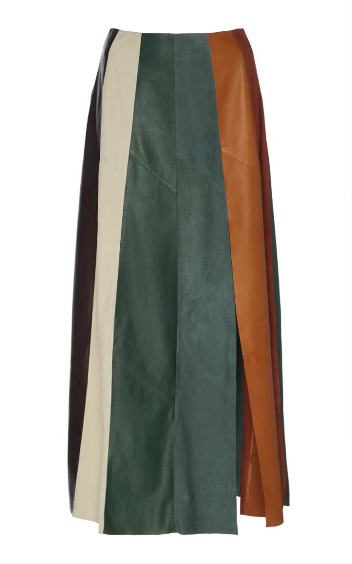 Salvatore Ferragamo Paneled Multicolor Leather And Suede Midi Skirt