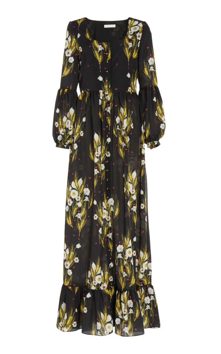 Borgo De Nor Mina Crepe Surreal Balloon Sleeve Maxi Dress