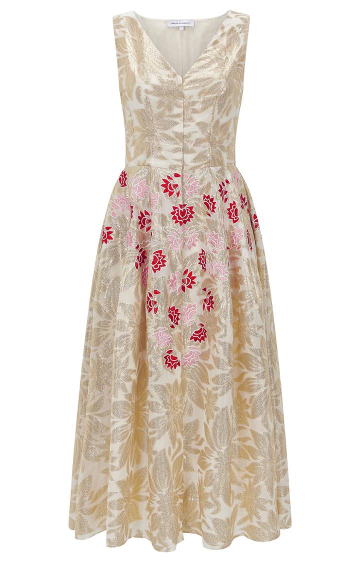 Razan Alazzouni Embroidered Gold Lam Midi Dress