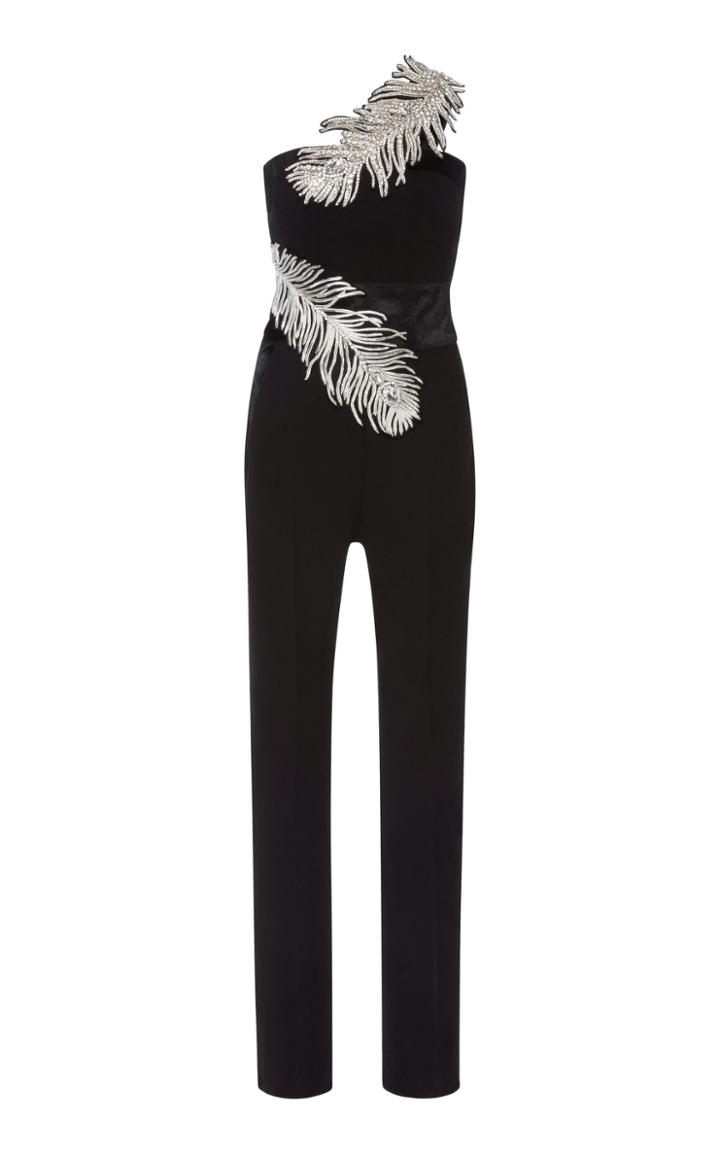 David Koma Feather Embroidered Strapless Jumpsuit