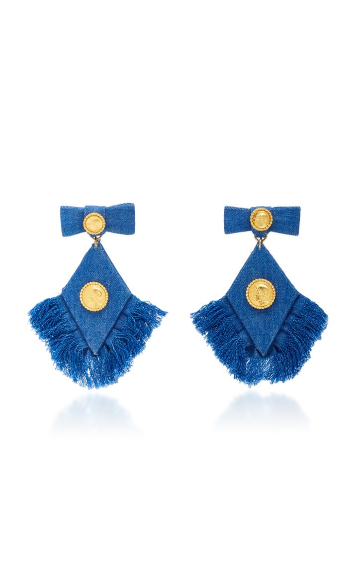 Caroline Constas Denim Fringed Diamond Earrings