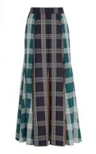Lela Rose Color-blocked Plaid Cady Midi Skirt