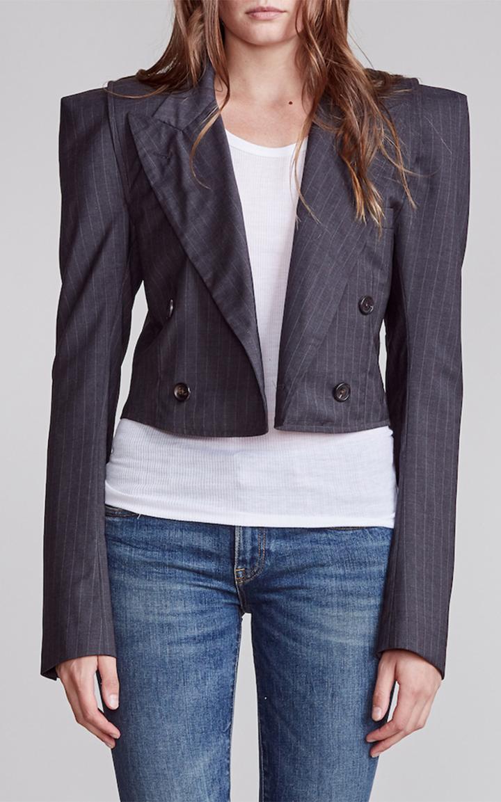 Moda Operandi R13 Square Shoulder Cropped Wool Blazer