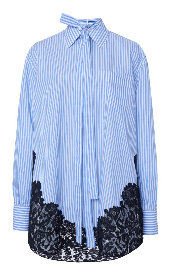 Valentino Oversized Lace-detailed Striped Cotton Shirt
