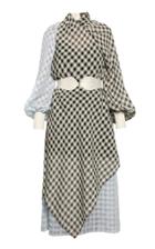 Anna October Nathalie Checkered Chiffon Colorblock Midi Dress