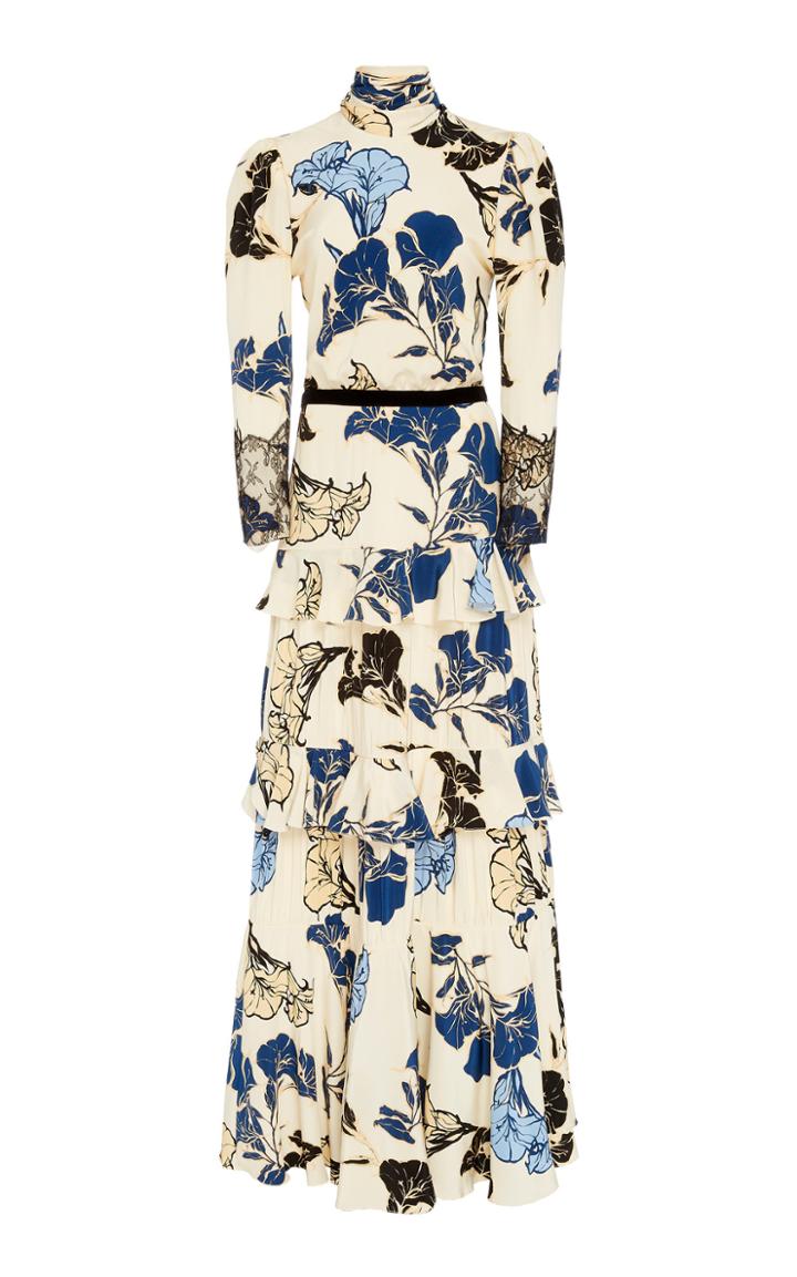 Johanna Ortiz Sheer Decoration Floral Silk Maxi Dress