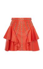 Elie Saab Leather Ruffle Mini Skirt