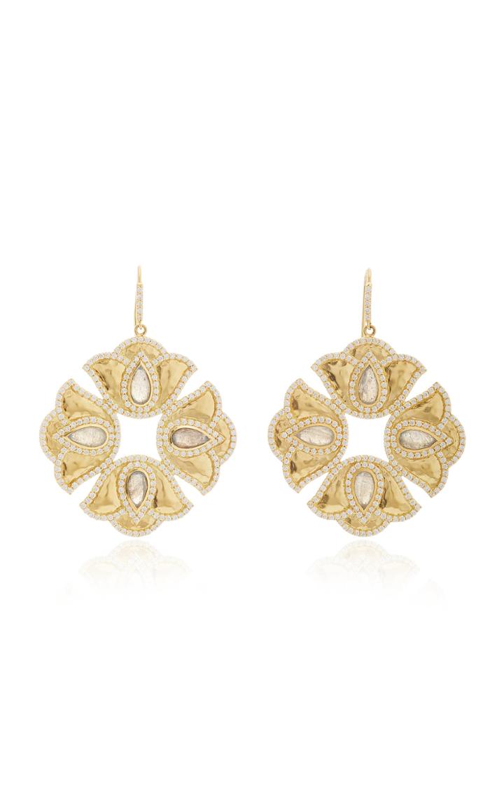 Amrapali Kaliyana Lotus 18k Gold, Labradorite And Diamond Earrings