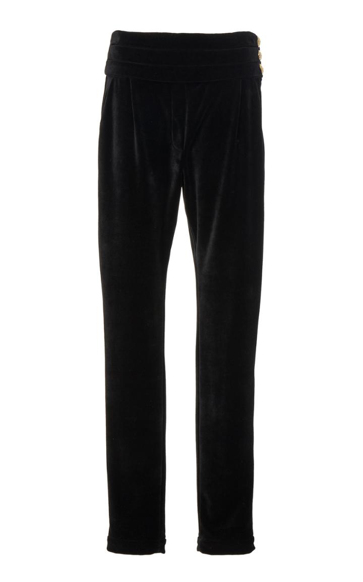 Balmain Low-rise Pleated Velvet Cotton-blend Pants