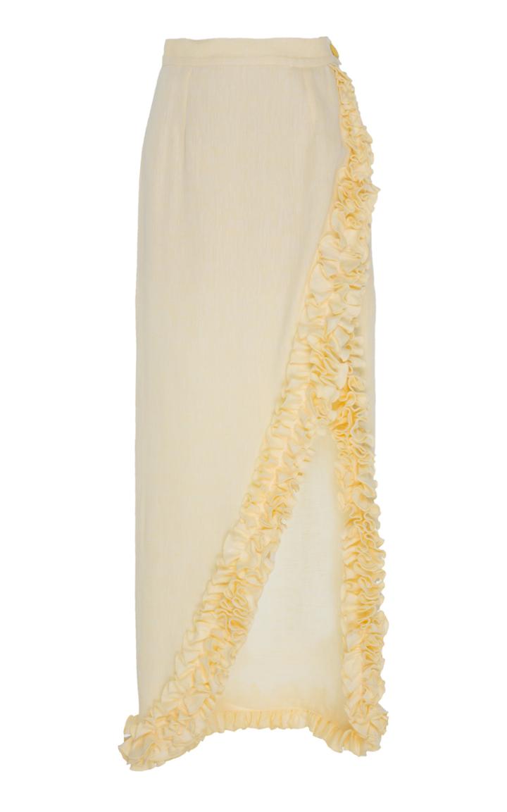 Moda Operandi Gl Hrgel Ruffled Linen Side-slit Skirt Size: S