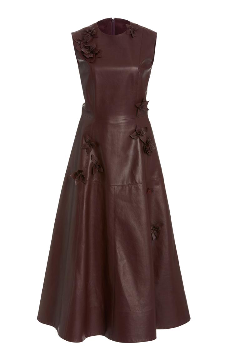 Moda Operandi Oscar De La Renta Embellished Leather Midi Dress