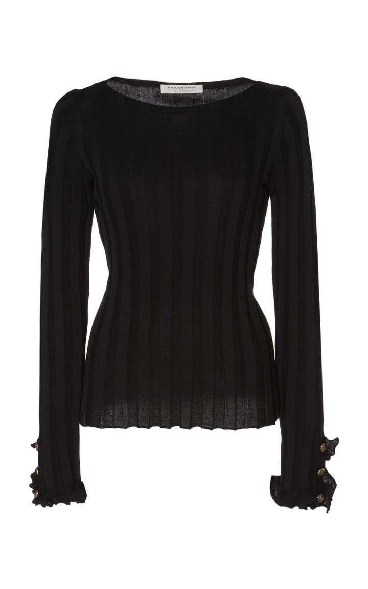 Philosophy Di Lorenzo Serafini Ruffle-accented Ribbed Cotton-knit Top