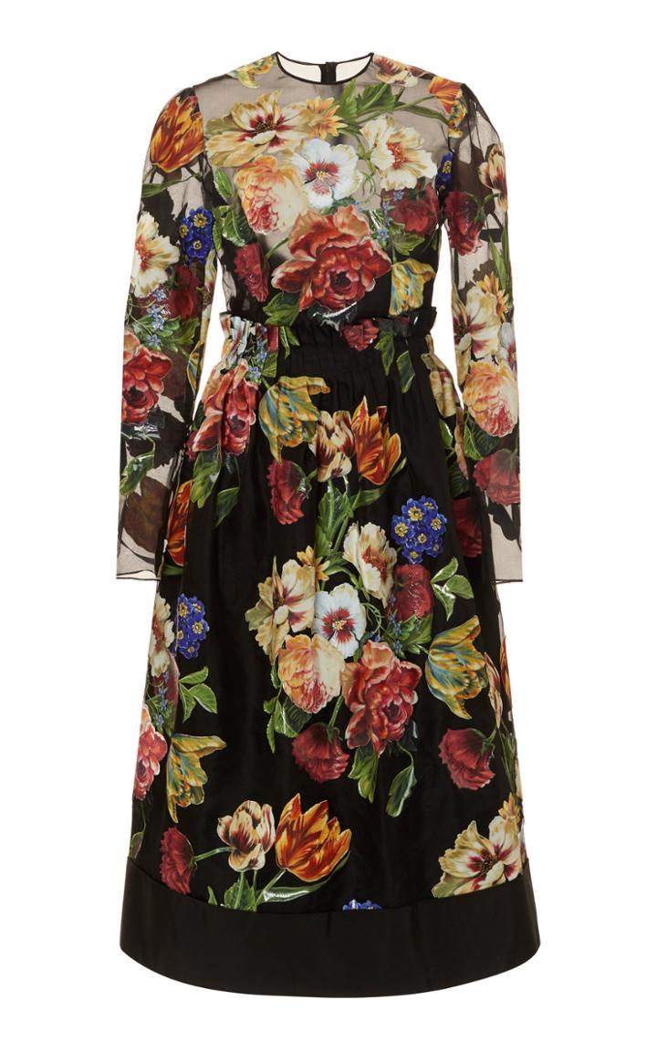 Dolce & Gabbana Long Sleeve Organza Floral 'bouquet' Dress