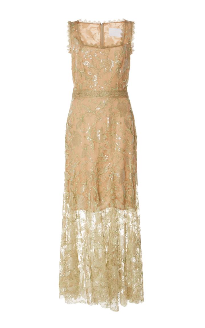 Costarellos Sleeveless Sequin Tulle Midi Dress