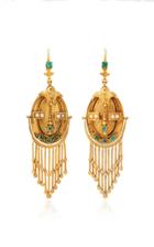 Fred Leighton Victorian Yellow Gold And Emerald Fringe Pendant Earrings