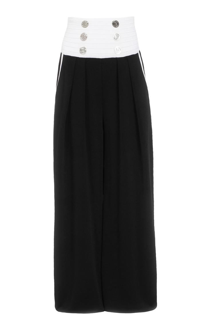 Moda Operandi Balmain Button-detailed Pleated Knit Wide-leg Trousers