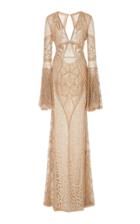 Naeem Khan Bead Embroidered Flared Sleeve Gown