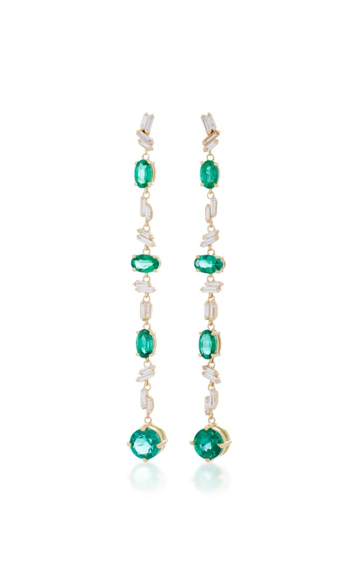Suzanne Kalan One Of A Kind 18k Yellow Gold Emerald And Diamond Earrings