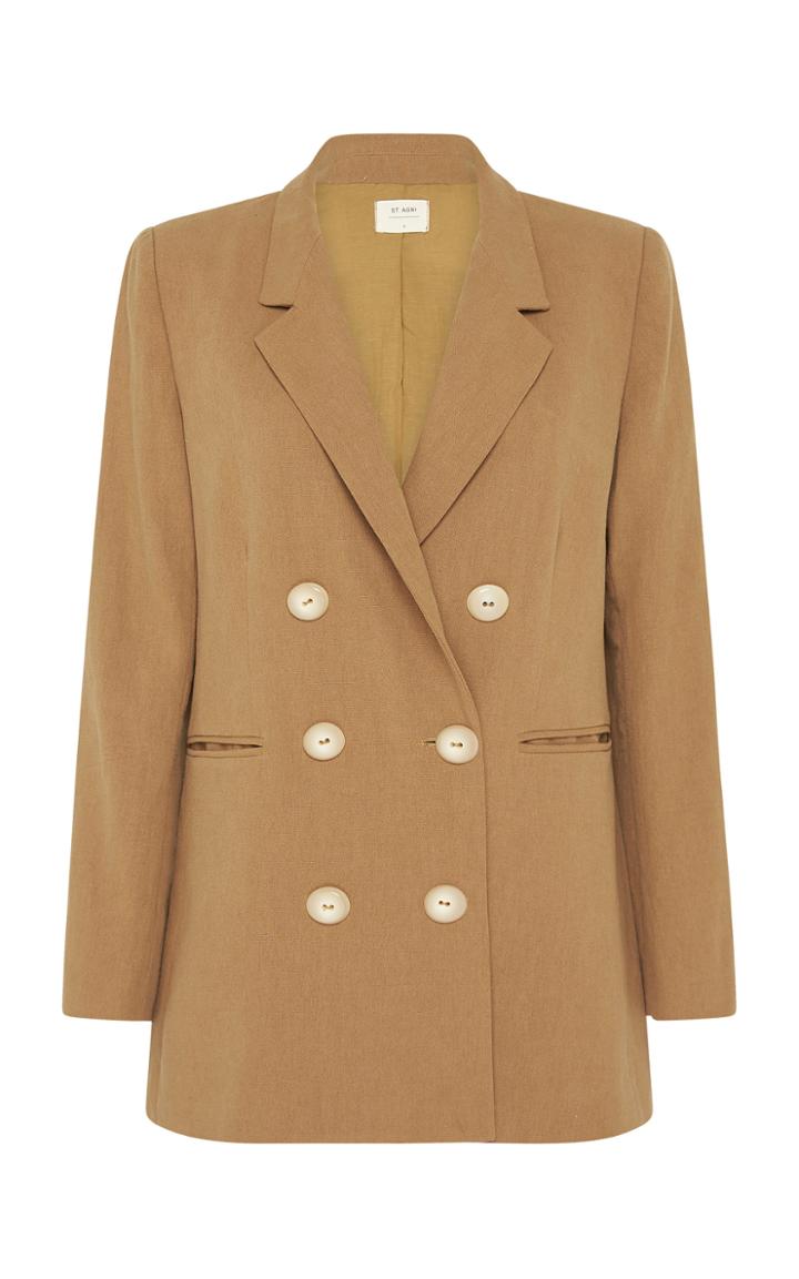 St. Agni Annya Cotton-linen Double-breasted Blazer