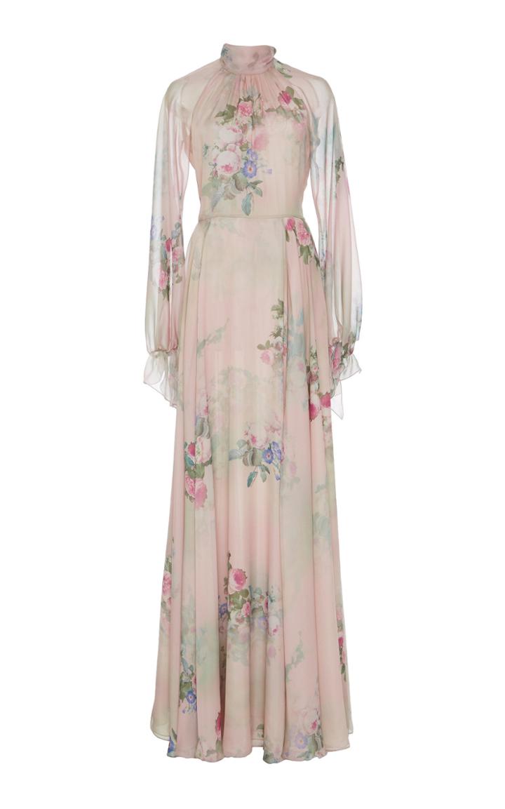 Luisa Beccaria Floral Print Silk Charmeuse Gown