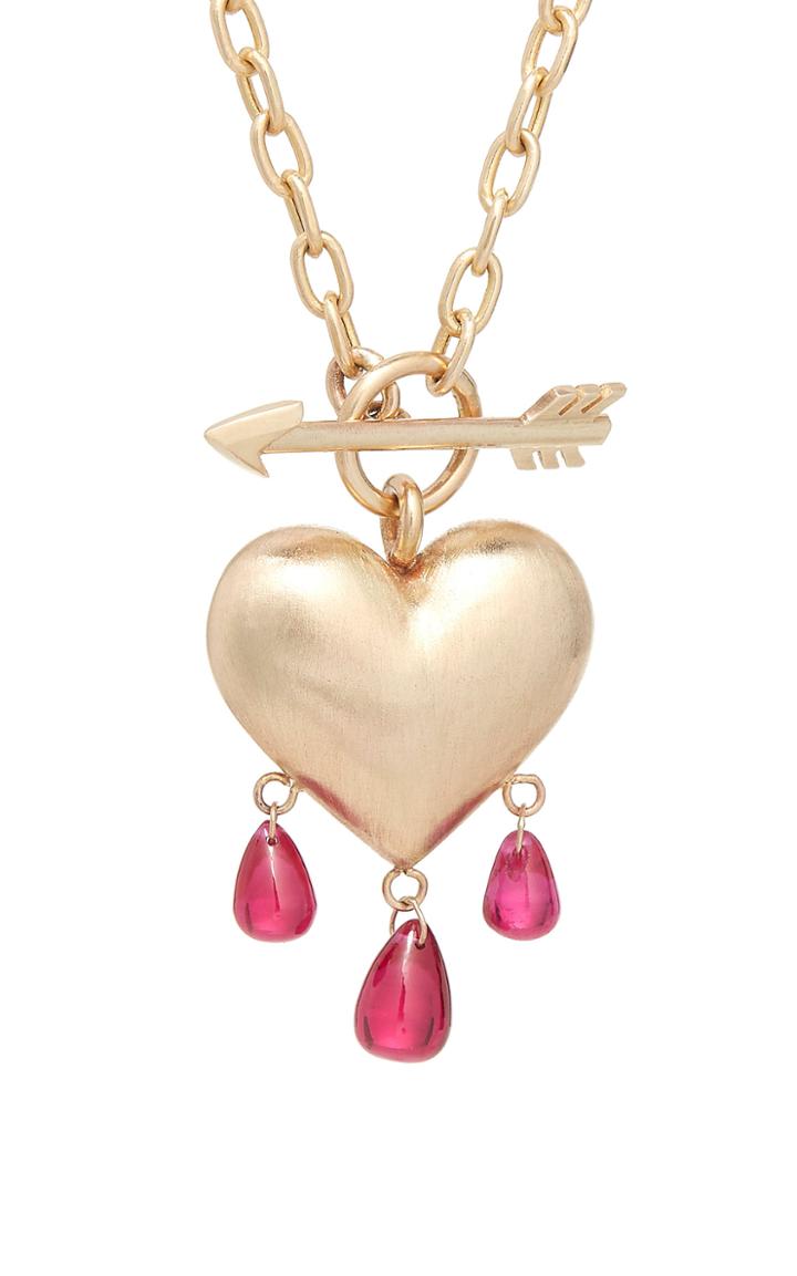 Rachel Quinn Bleeding Heart 14k Gold And Ruby Necklace