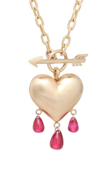 Rachel Quinn Bleeding Heart 14k Gold And Ruby Necklace